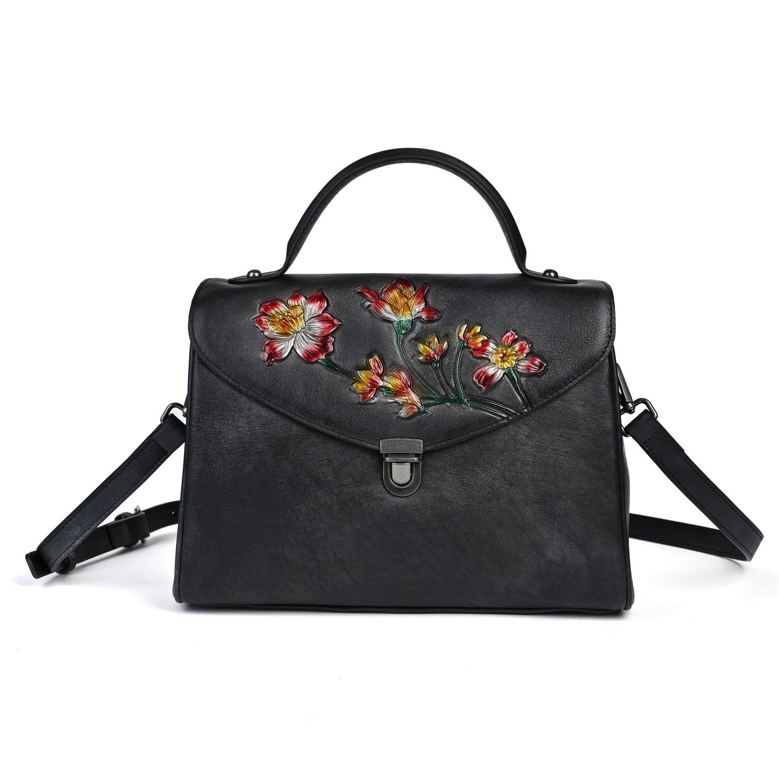 Vintage Embossed Full-Grain Leather Womens Large-Capacity Shoulder And Crossbody Bag - Image 6