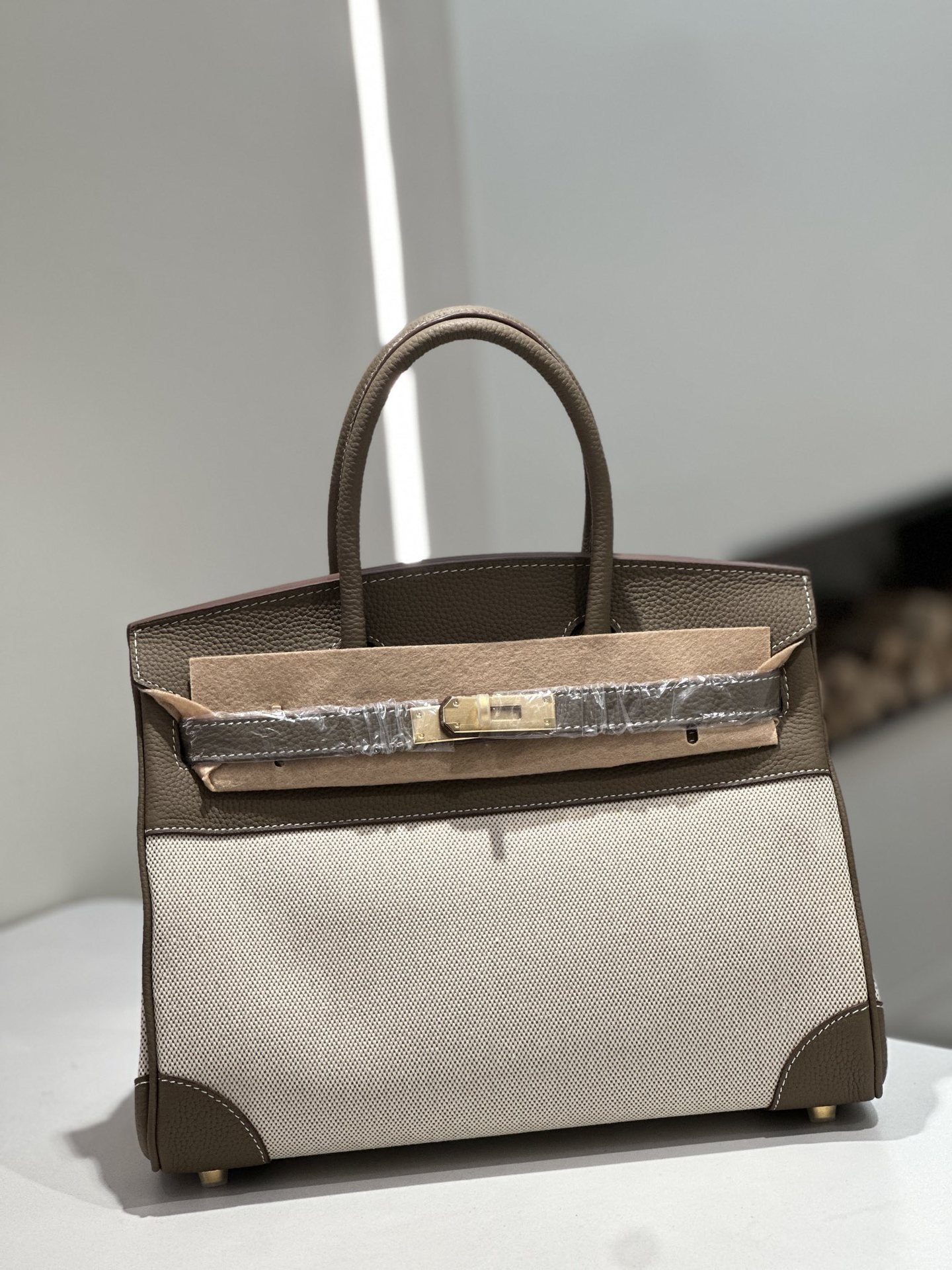 New Cross-border Genuine Leather Birkin Bag, Cowhide With Fabric Large Tote, Commuter Handbag With A High-end Kelly Bag Feel - Image 8