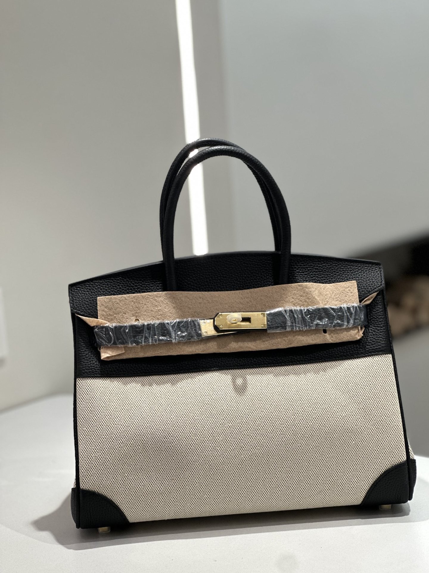 New Cross-border Genuine Leather Birkin Bag, Cowhide With Fabric Large Tote, Commuter Handbag With A High-end Kelly Bag Feel - Image 7