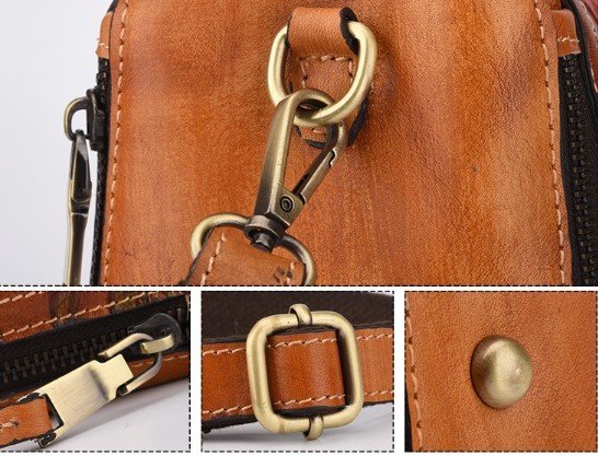 Fashionable Leather Vintage hand embossed handbag with shoulder inclined water bucket - Image 10