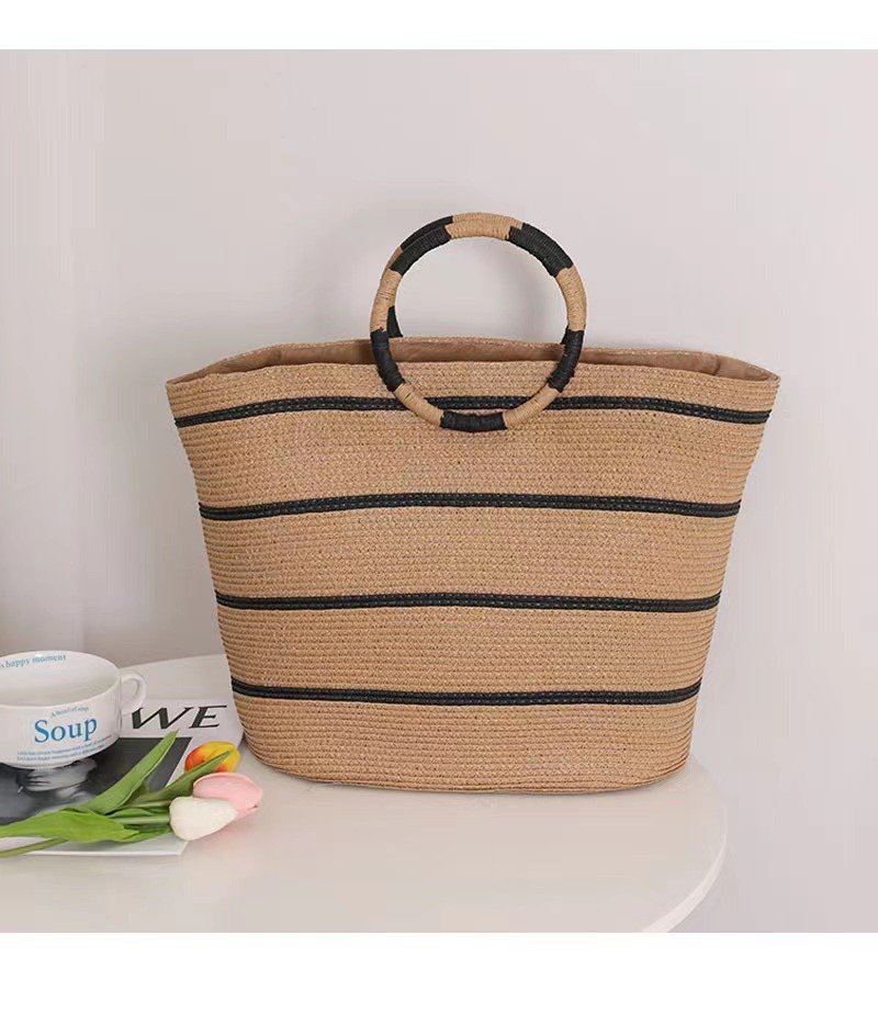 Large Capacity Round Early Woven Summer All-matching Woven Shoulder Beach Bag Handbag - Image 8