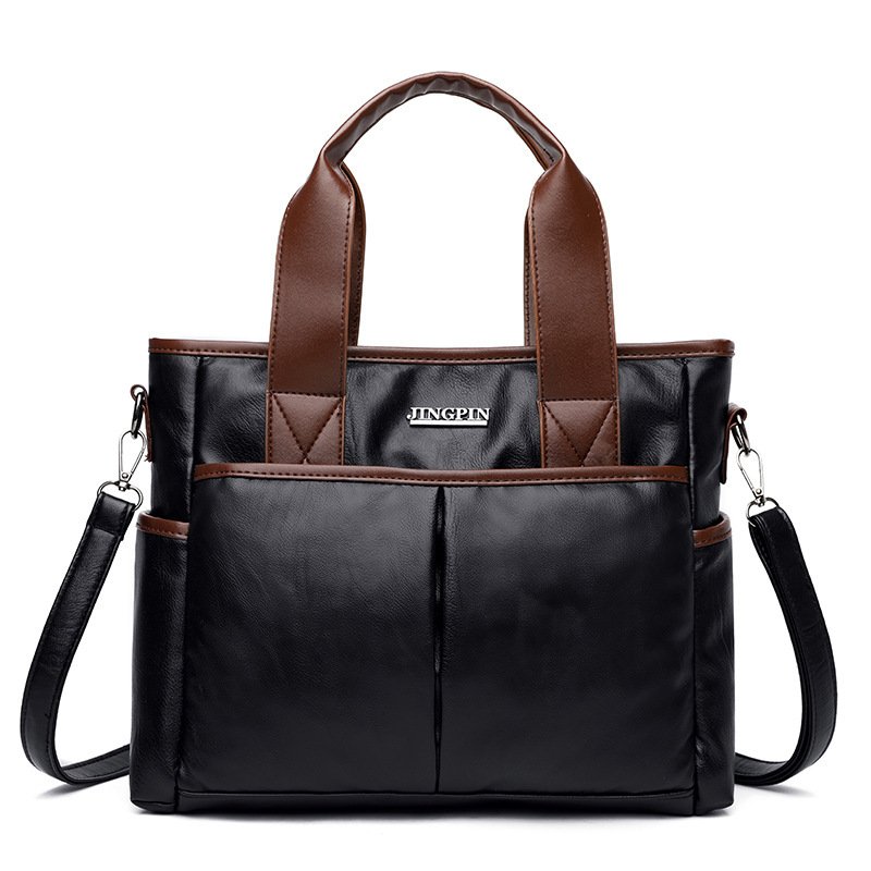 Retro Contrast Leather Shoulder Messenger Bag - Image 6