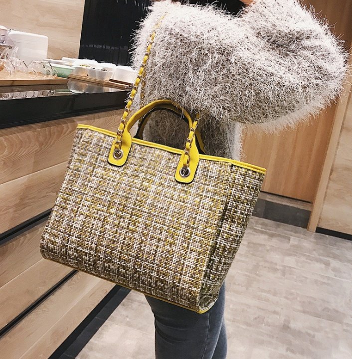Plaid cloth handbag Fashion big bag Spring and summer new chain shoulder bag tide small fragrance handbag - Image 3