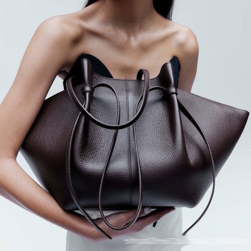Lychee-pattern Leather Commuter Tote Bag With Large Capacity