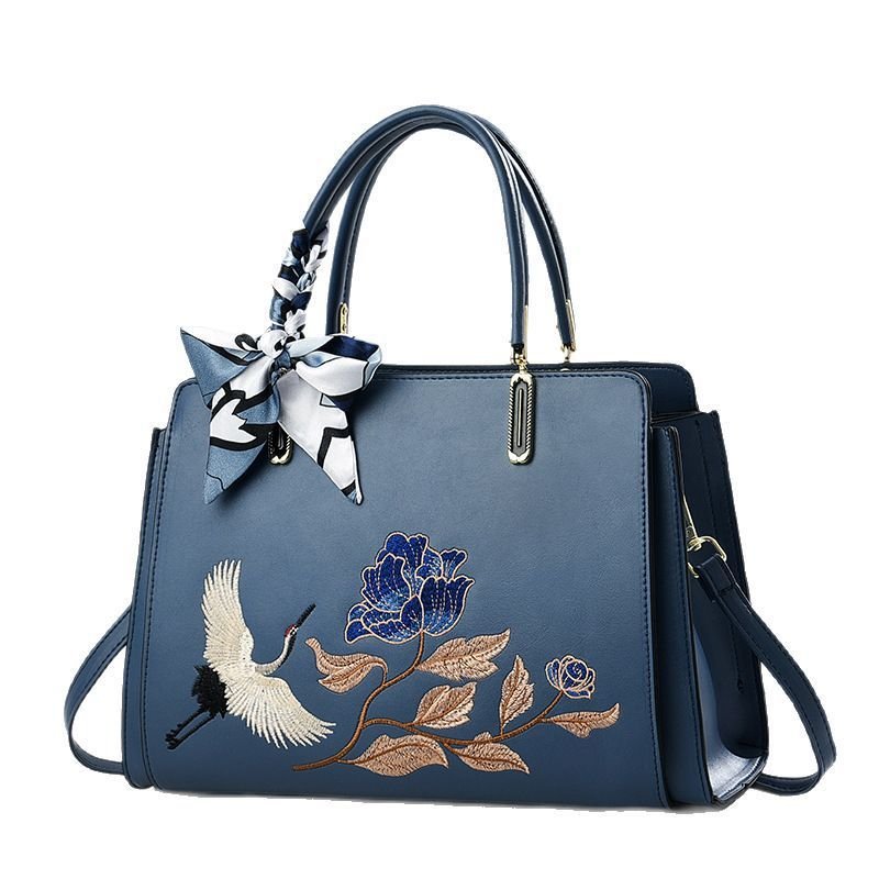 Womens New Chinese-Style National-Flair Embroidered Crane Fashion Crossbody Tote Bag - Image 6