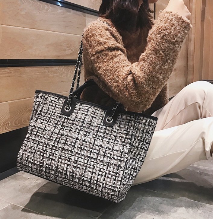 Plaid cloth handbag Fashion big bag Spring and summer new chain shoulder bag tide small fragrance handbag - Image 4