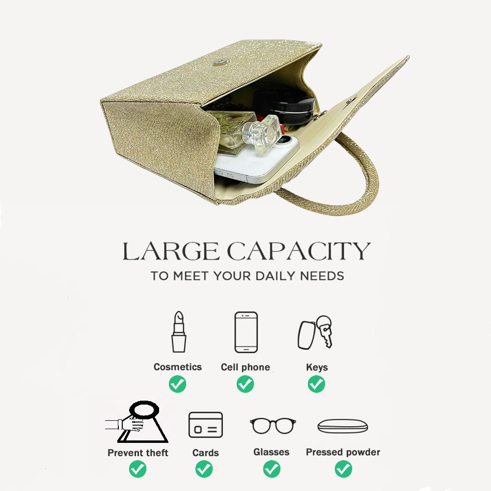 Festival Gold Crinkle Handbag - Party Must-Have Dressy Clutch, Elegant Shoulder Bag For Banquet And Evening - Image 5