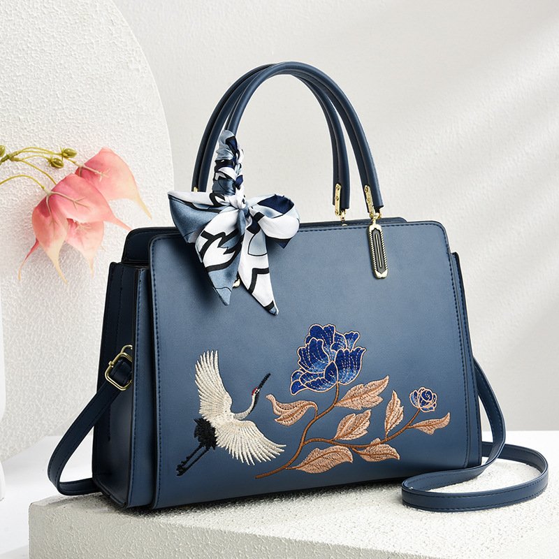 Womens New Chinese-Style National-Flair Embroidered Crane Fashion Crossbody Tote Bag - Image 4