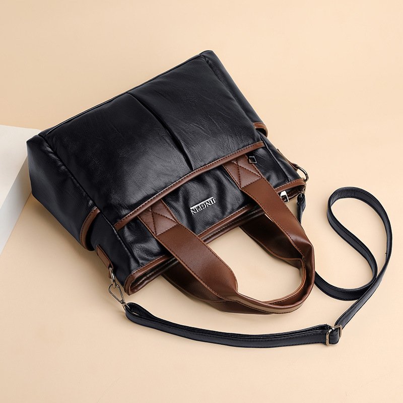 Retro Contrast Leather Shoulder Messenger Bag - Image 5