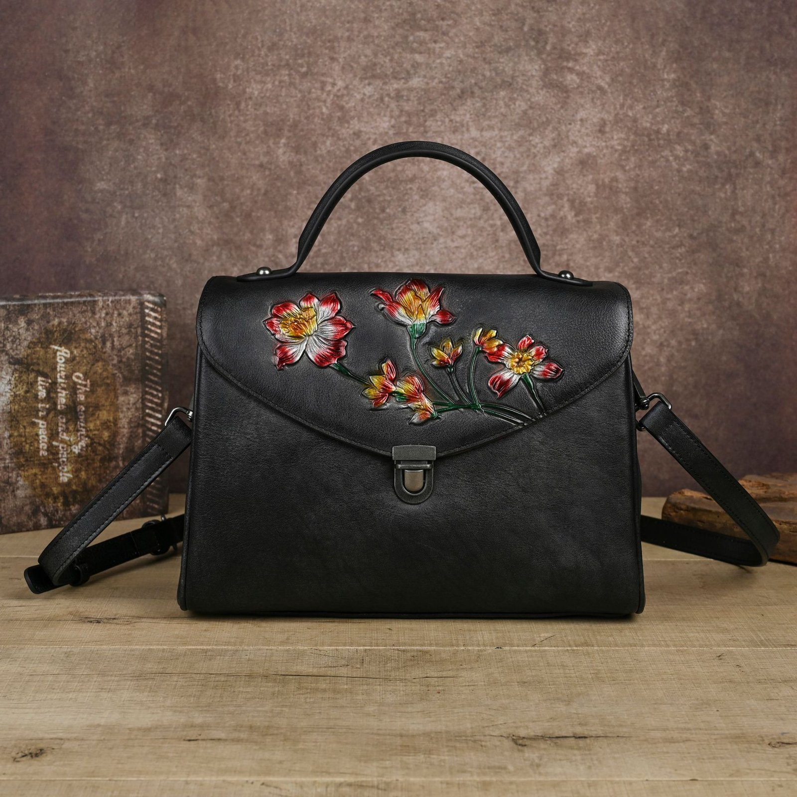 Vintage Embossed Full-Grain Leather Womens Large-Capacity Shoulder And Crossbody Bag - Image 2