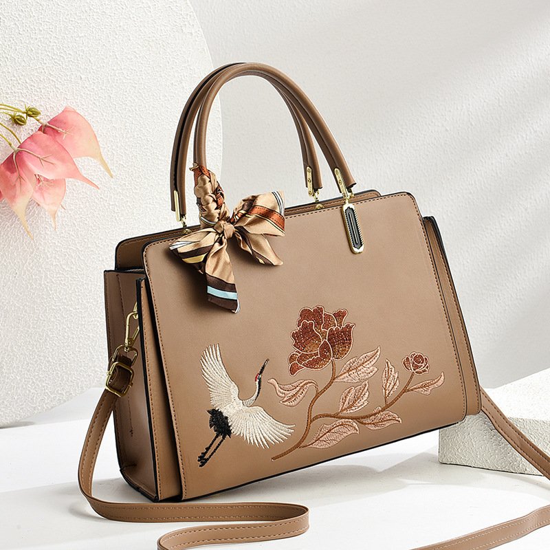 Womens New Chinese-Style National-Flair Embroidered Crane Fashion Crossbody Tote Bag - Image 3