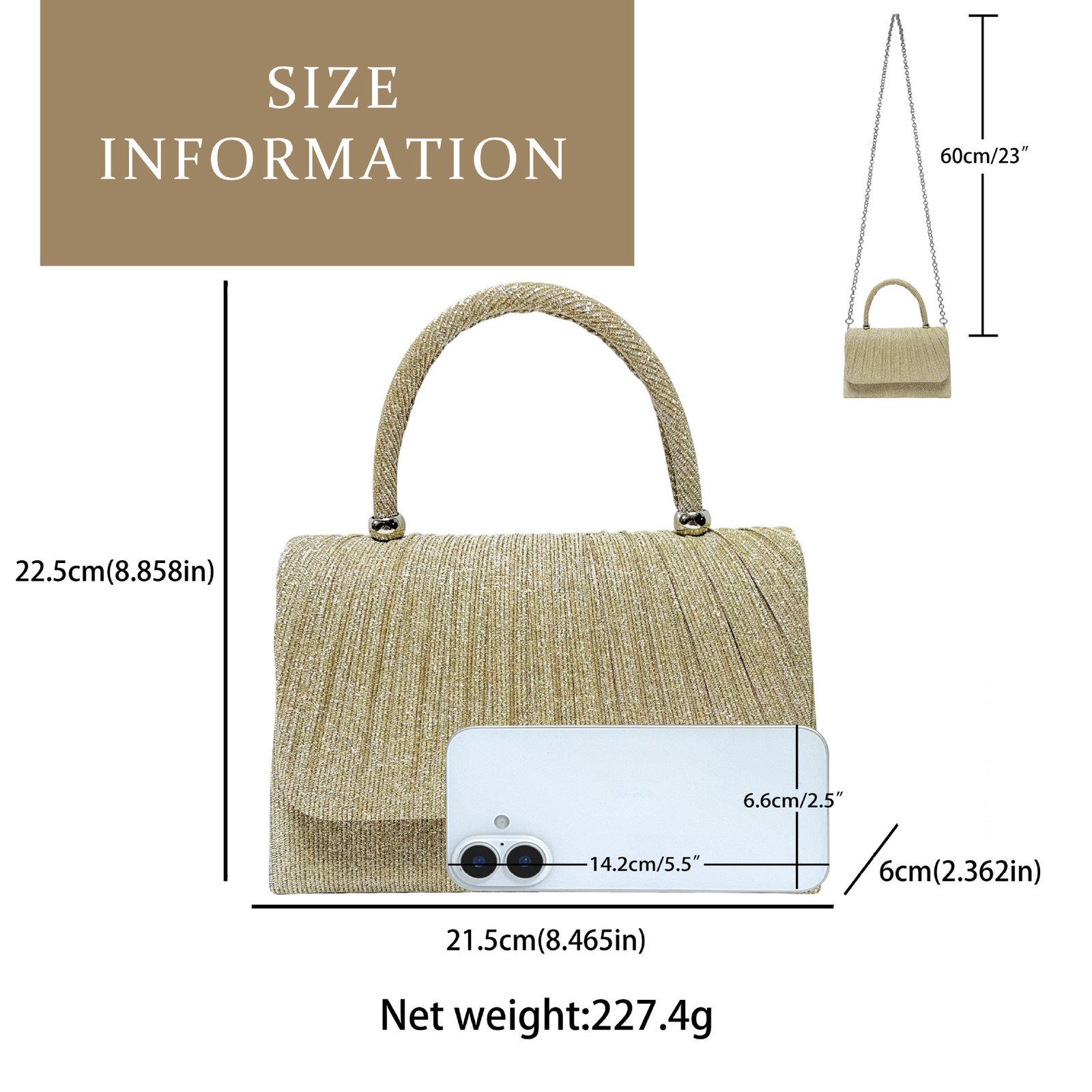 Festival Gold Crinkle Handbag - Party Must-Have Dressy Clutch, Elegant Shoulder Bag For Banquet And Evening - Image 3