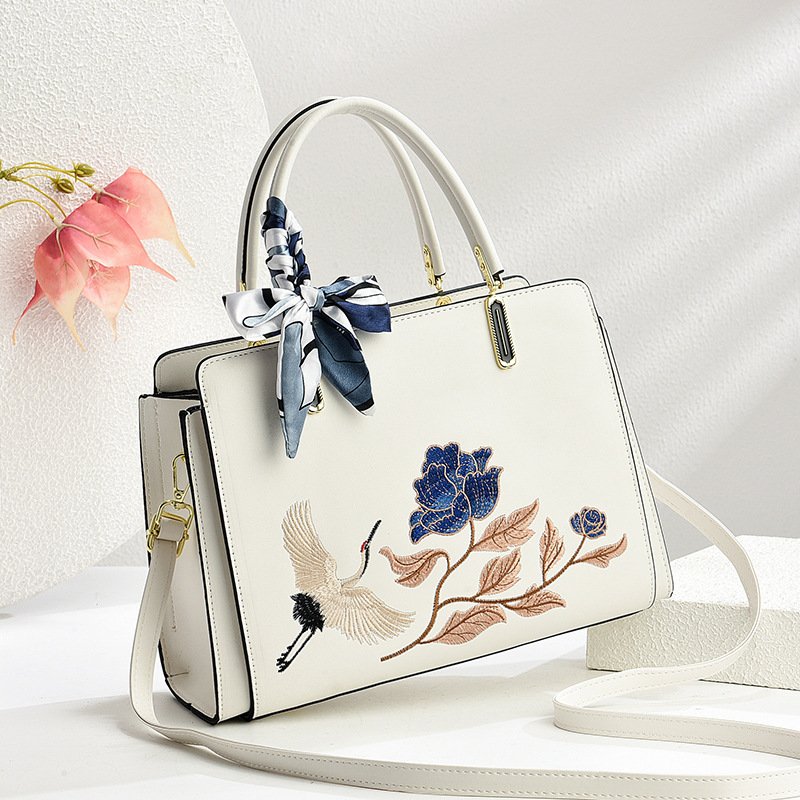 Womens New Chinese-Style National-Flair Embroidered Crane Fashion Crossbody Tote Bag - Image 5