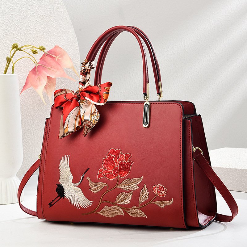 Womens New Chinese-Style National-Flair Embroidered Crane Fashion Crossbody Tote Bag - Image 7