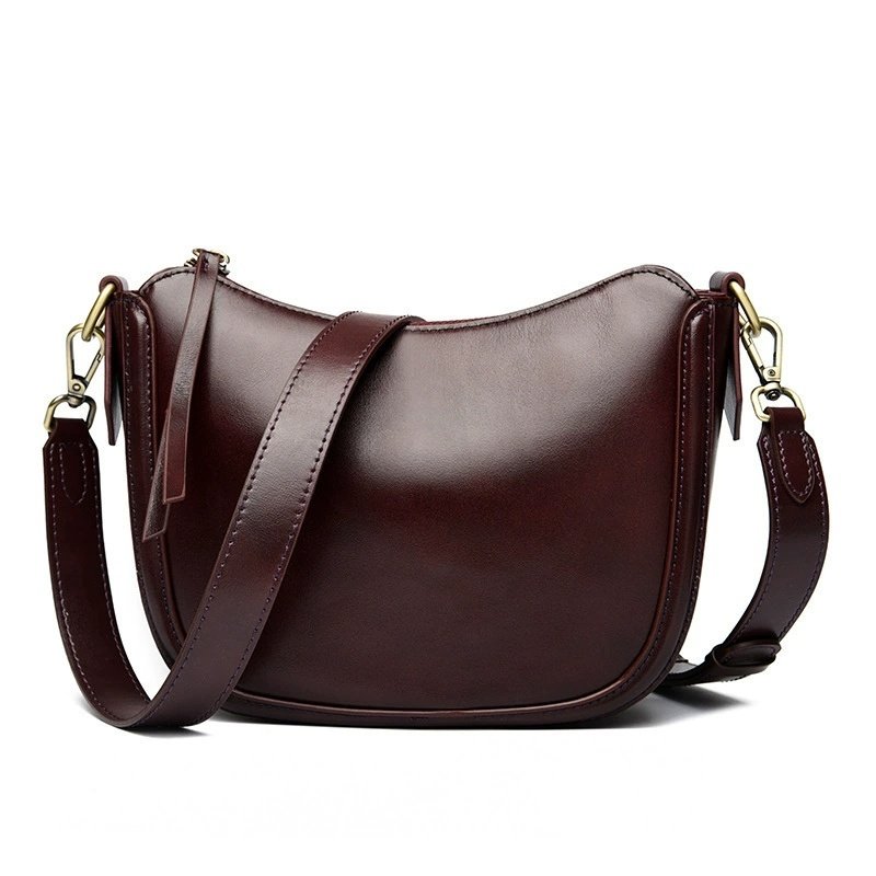Foreign Trade Vegetable-tanned Top-grain Cowhide Crescent Shoulder Bag, Simple And Versatile Crossbody Women S Genuine Leather Half-moon Bag