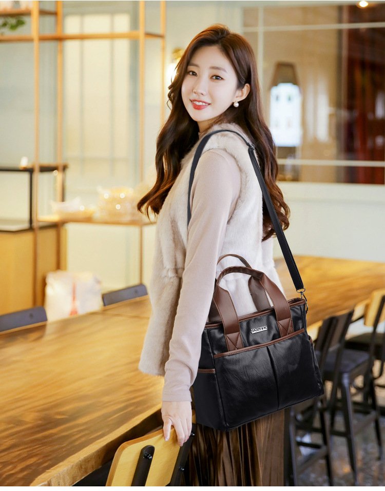 Retro Contrast Leather Shoulder Messenger Bag - Image 4