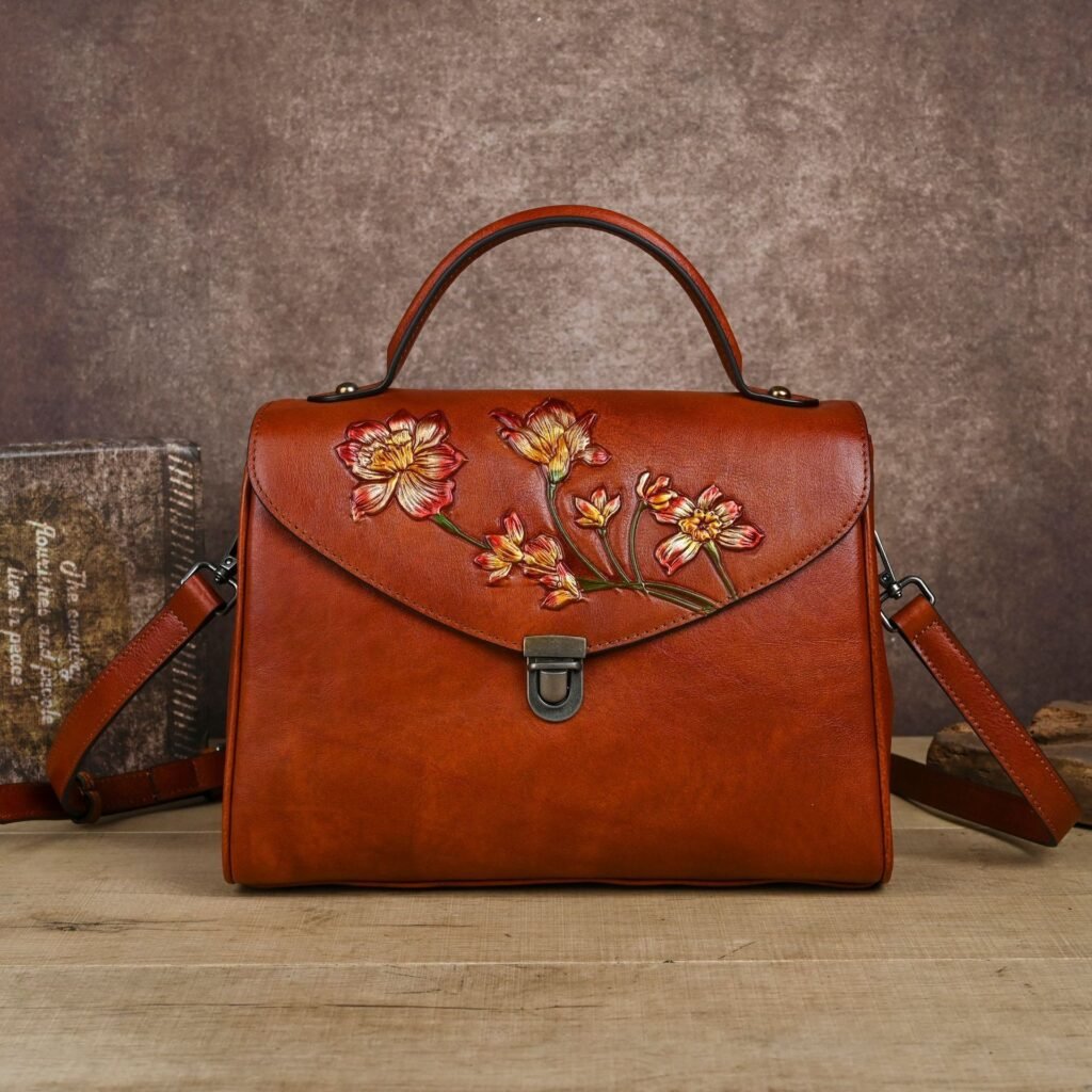 Vintage Embossed Full-Grain Leather Womens Large-Capacity Shoulder And Crossbody Bag