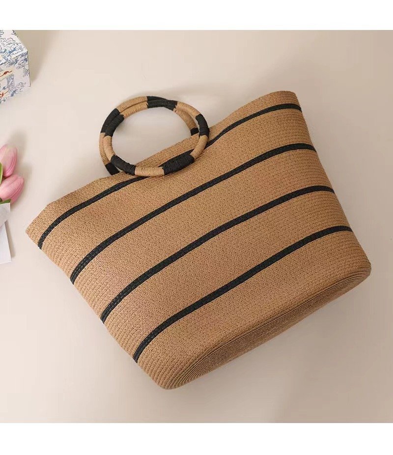 Large Capacity Round Early Woven Summer All-matching Woven Shoulder Beach Bag Handbag - Image 4