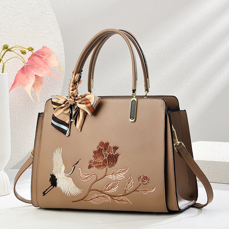 Womens New Chinese-Style National-Flair Embroidered Crane Fashion Crossbody Tote Bag - Image 8