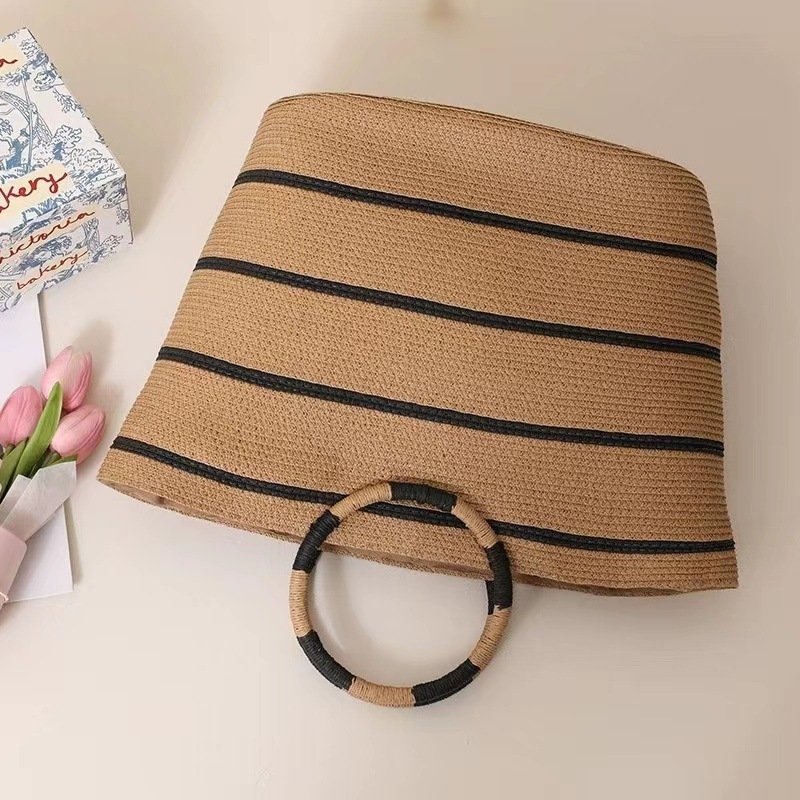 Large Capacity Round Early Woven Summer All-matching Woven Shoulder Beach Bag Handbag - Image 9